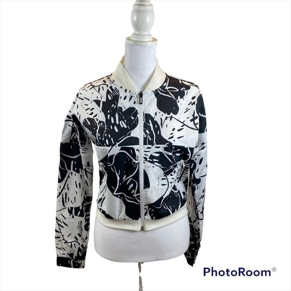 Adidas ladies Athletic Black and White Print Bomber Jacket Size XS - Picture 6 of 16